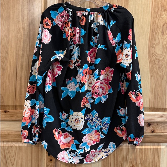 Yumi Kim Floral V-Neck Long Sleeve Blouse Black Pink & Blue Flowers Sz S - Picture 5 of 10
